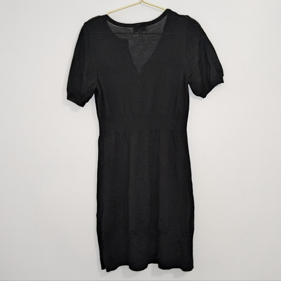 Ann Taylor LOFT Medium Black Ruffle Merino Wool Blend Knee Length Dress - Picture 5 of 8